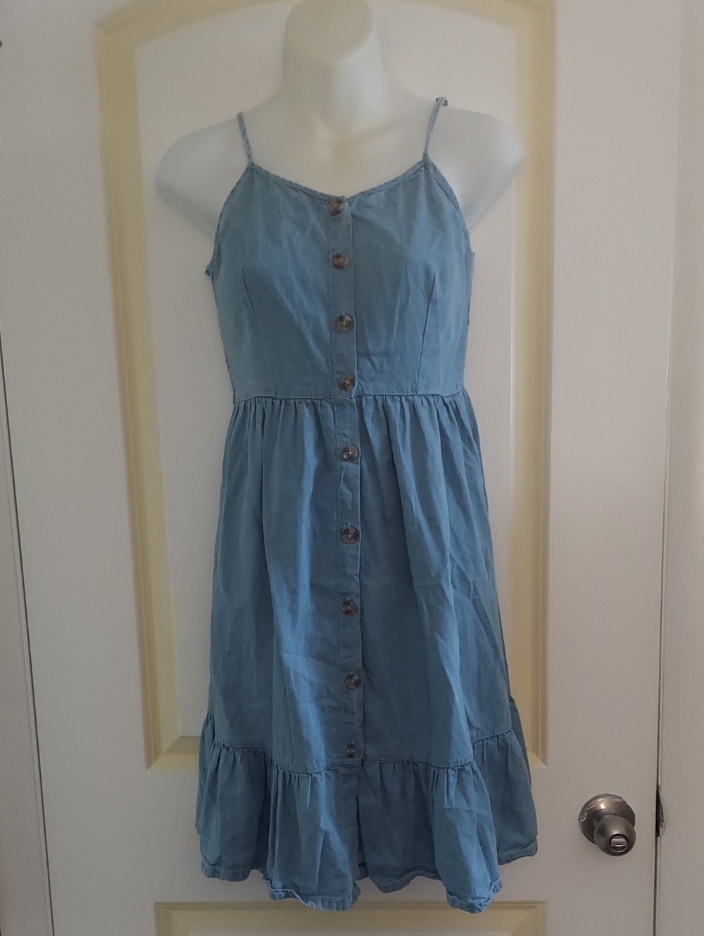 Japna Light Blue Button-Front Spaghetti Strap Mini Dress